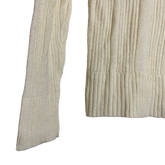 Aeropostale Chunky Cable Knit V Neck Ribbed Cream Long Sleeve Sweater Medium - Picture 9 of 16